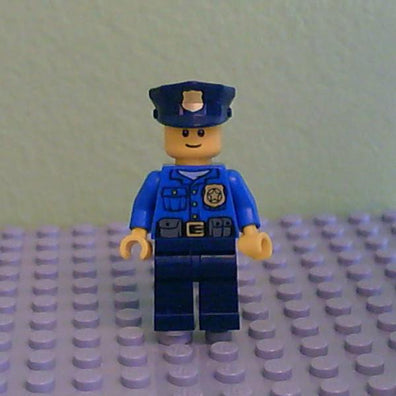 LEGO Minifigure-Police - Gold Badge, Police Hat, Black Eyebrows, Smile (60063)-Holiday / Christmas-HOL040-Creative Brick Builders